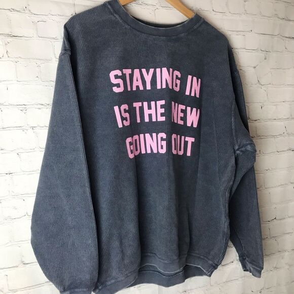 Chika-D Sweatshirt Gray “Staying In Is The New Going Out” Medium - Picture 4 of 8
